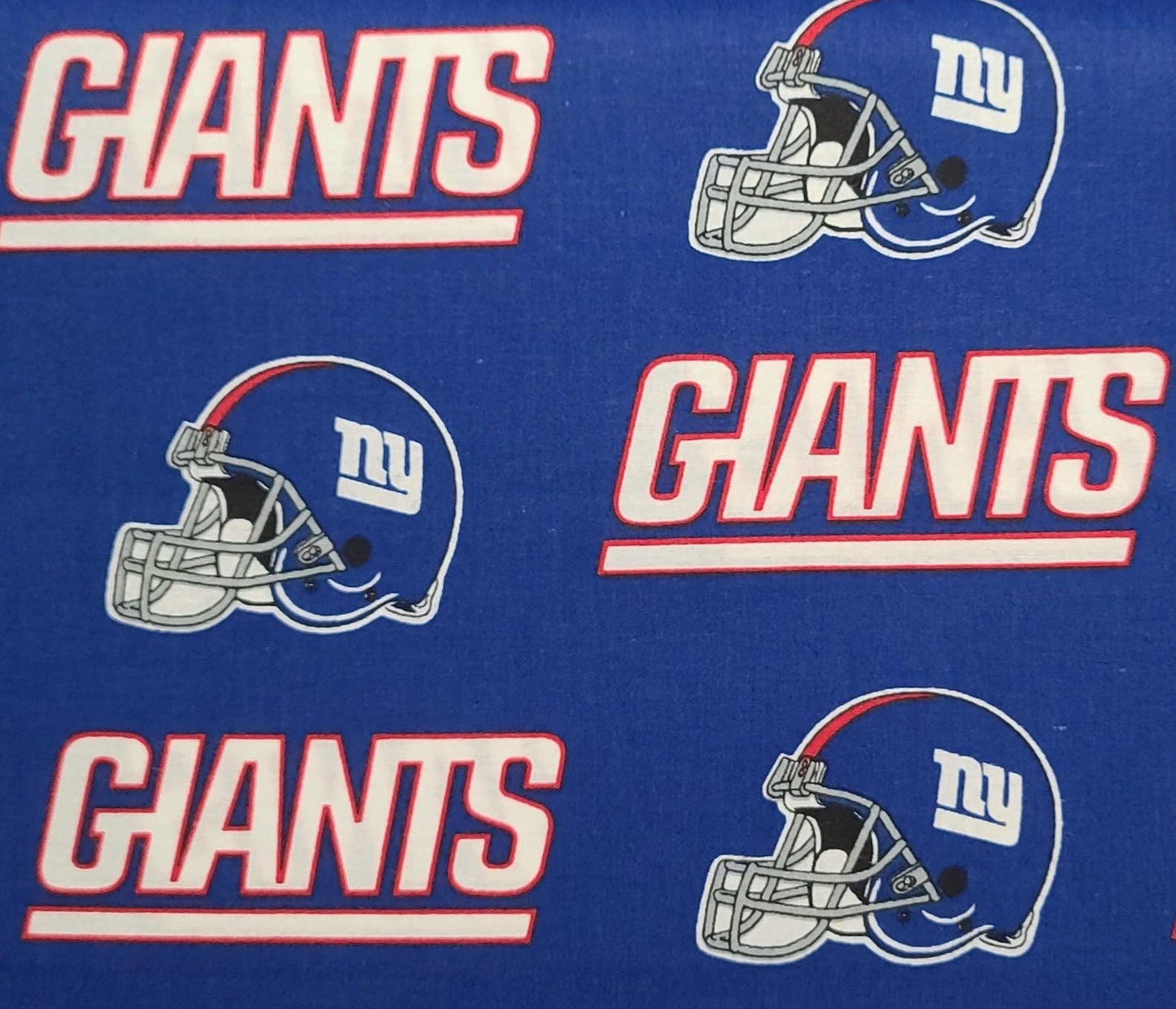 EOB - NFL#6314 Licensed by NFL 2008 - Blue, White, Red New York Giants Script 58" Wide Fabric / Football Helmet Print