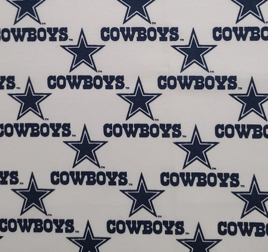 EOB - Fabric Traditions 1994 NFL#1040 Licensed by NFL - White and Navy 58" Wide Cowboys Script and Star Print Fabric