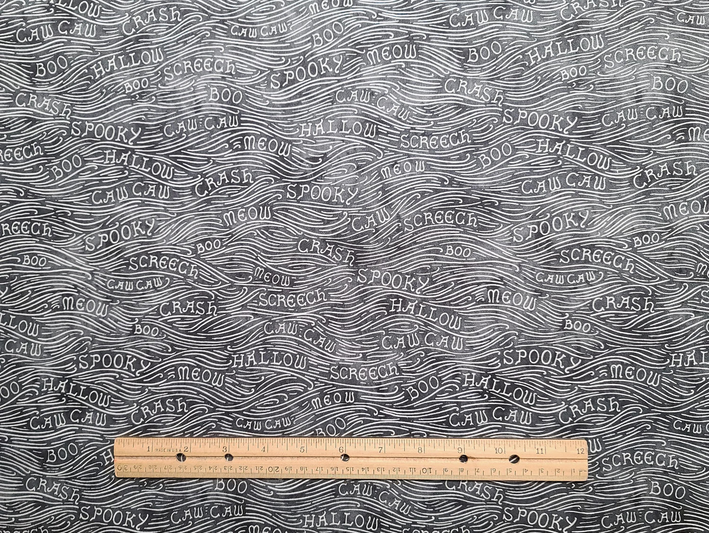 Spooky Hallow by Maywood Studio - Charcoal Tonal Fabric / White "Wind" and Script Print