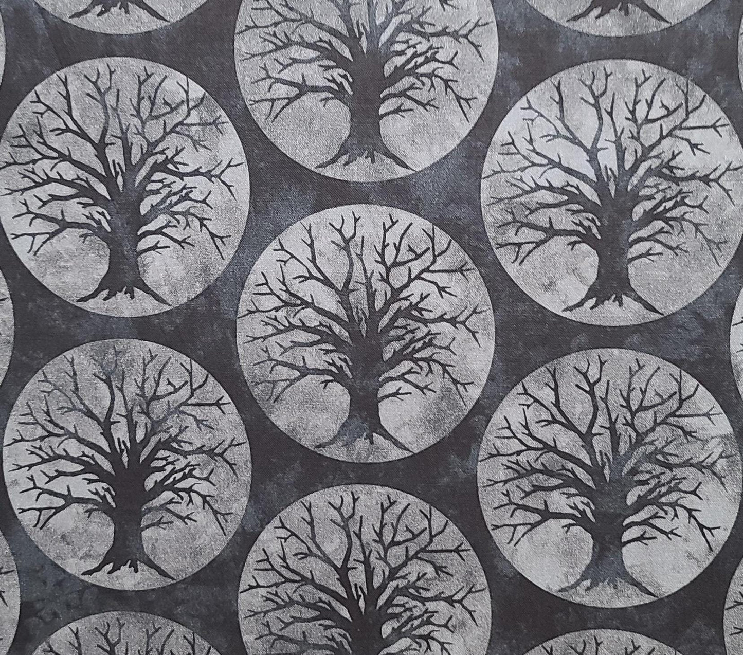 Spooky Hallow by Maywood Studio - Charcoal Tonal Fabric / Full Moon and Tree Silhouette Print