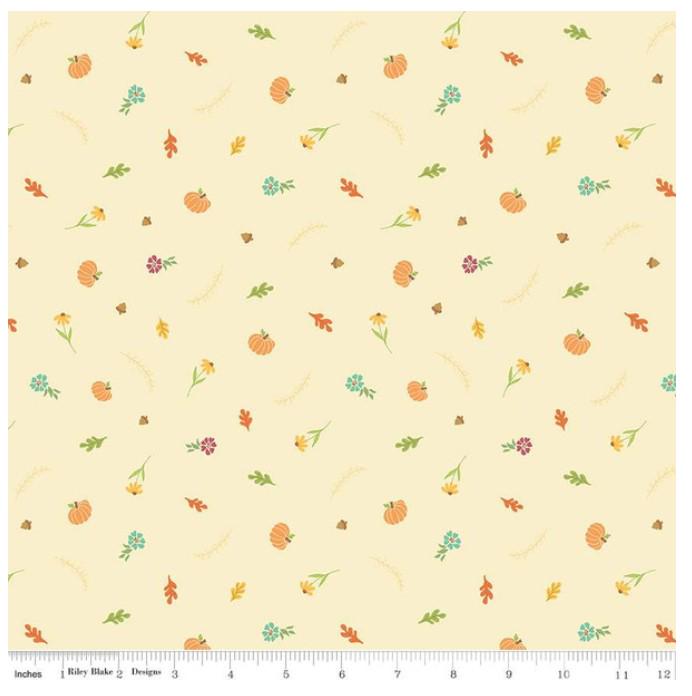 Riley Blake Designs Pattern C14877 Autumn Afternoon by Heather Peterson 2024 -Fall Toss - Cream Fabric Tossed Flower and Pumpkin Print