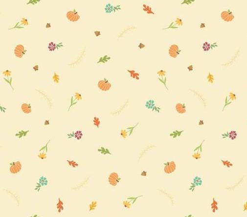 Riley Blake Designs Pattern C14877 Autumn Afternoon by Heather Peterson 2024 -Fall Toss - Cream Fabric Tossed Flower and Pumpkin Print