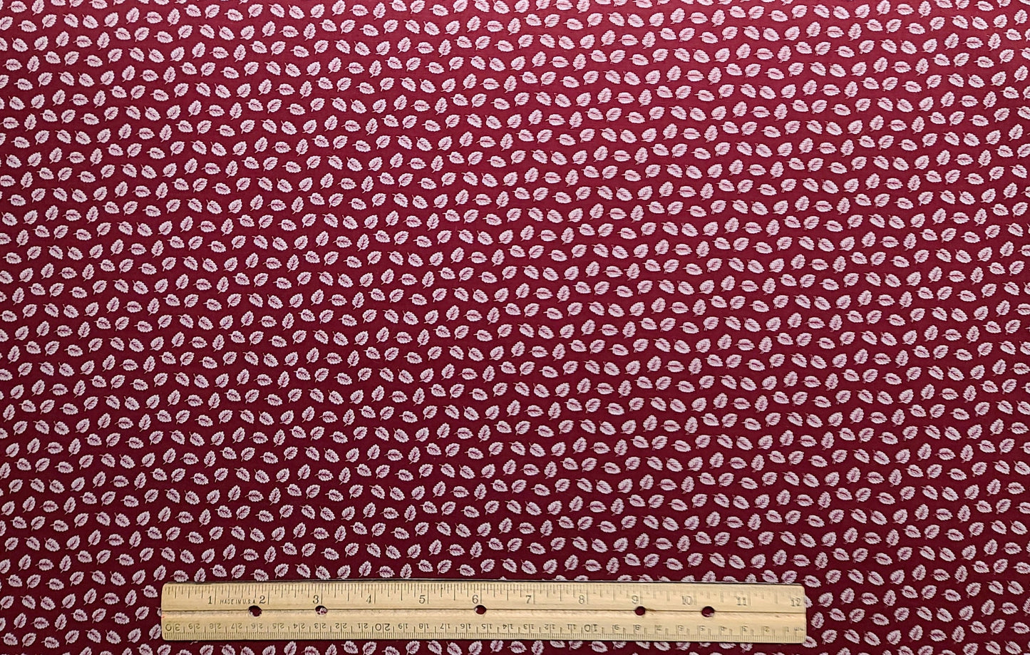 VIP Cranston Print Works - Burgundy Fabric / White Tossed Leaf Print