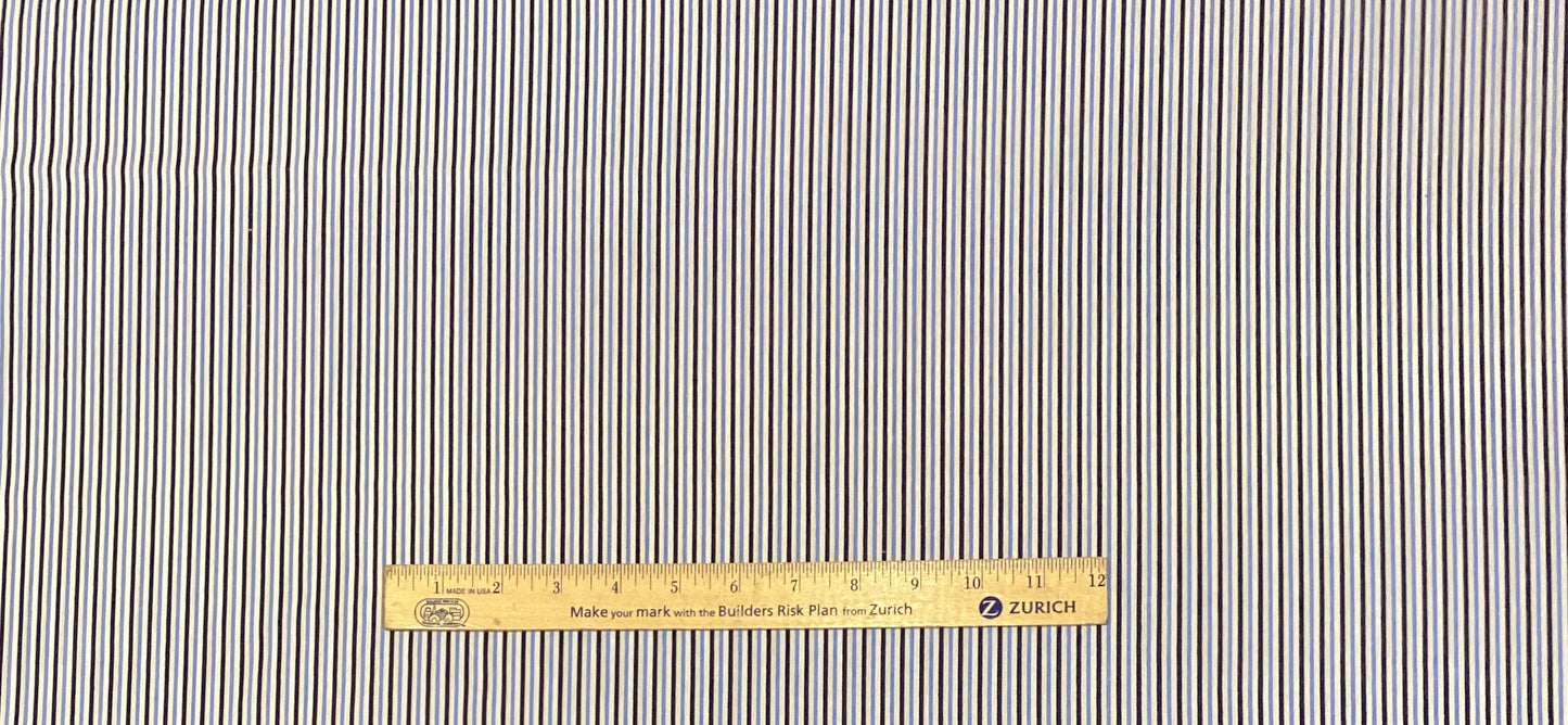 Soft White, Light Blue, Black Vertical (Parallel to Selvage) Stripe Fabric - 13" x 60"