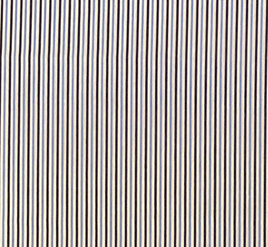 Soft White, Light Blue, Black Vertical (Parallel to Selvage) Stripe Fabric - 13" x 60"