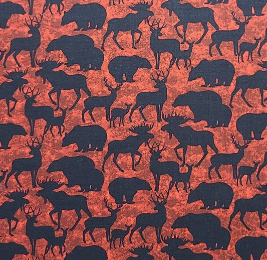 Living Lodge by Bristol Bay Studio for Benartex Style #1472 - Dark Red Tonal Fabric / Black Print - Moose, Bear, Deer