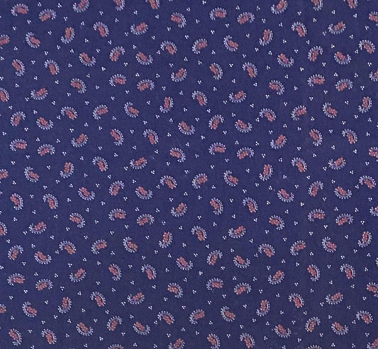 EOB - Springs Industries - Navy Fabric with Small Cream Dots / Tiny Red and White Paisley Print