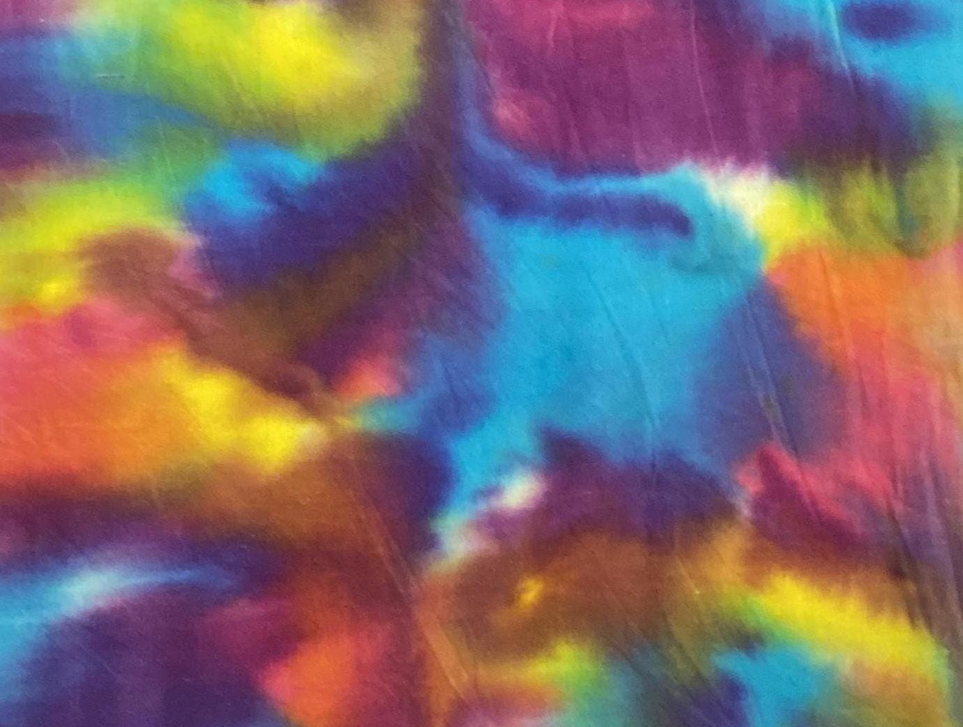 BATIK - Brightly Colored Wrinkled Tie-Dye Fabric / Teal, Orange, Pink, Green, Yellow, Purple / Flaw Near Selvage (See Picture) - 17" x 44"