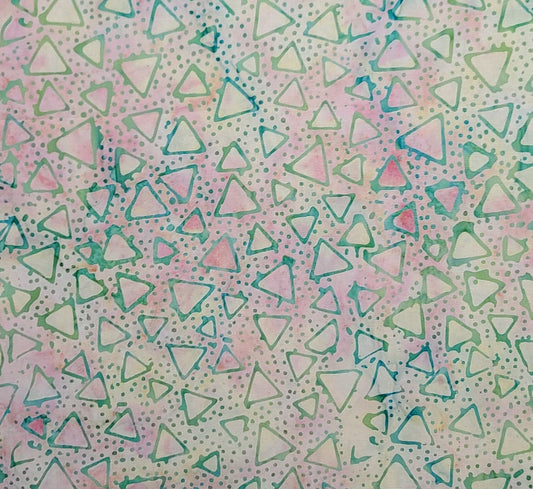 BATIK - Pale Green, Yellow, Pink Patterned Fabric / Green Triangle and Spot Tjap