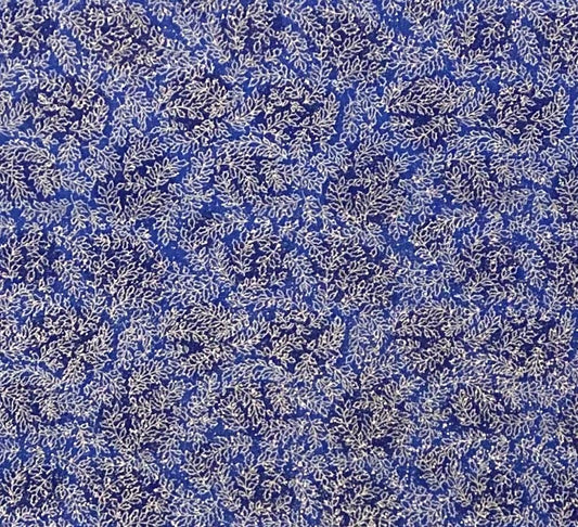 EOB - 'Tis the Season - Blue Tonal Fabric / Silver Metallic Small Allover Holly Leaf Pattern