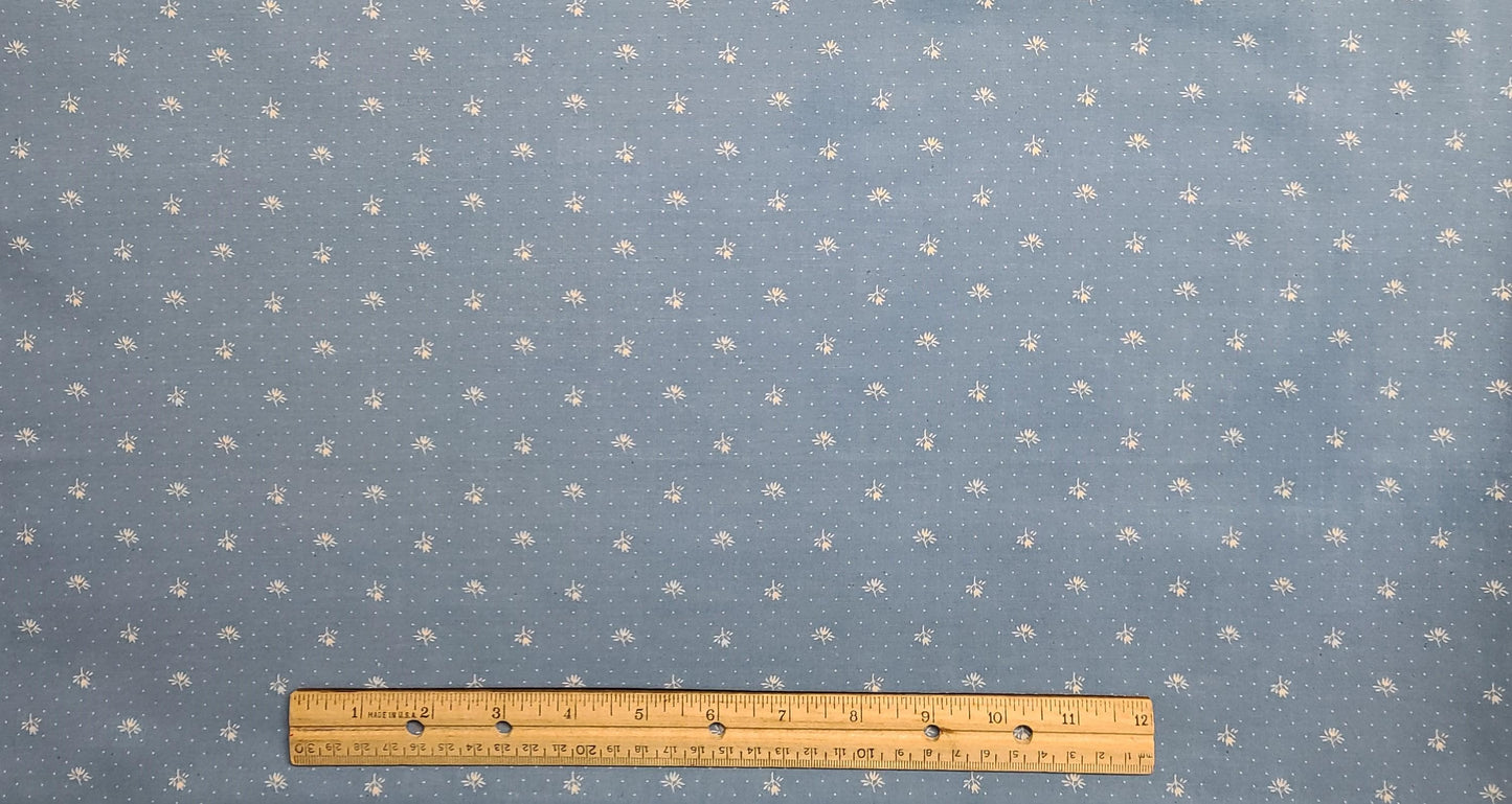 Designed by Virginia Robertson for Fabric-Quilt Inc - Country Blue Fabric / Reproduction Style White Flower and Micro Dot Print