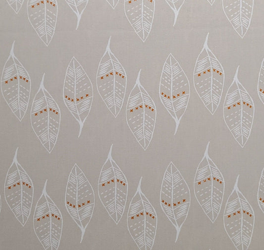 Wanderer April Rhodes for Art Gallery Fabrics - Light Mushroom Colored Fabric / White and Burnt Orange Leaf Print