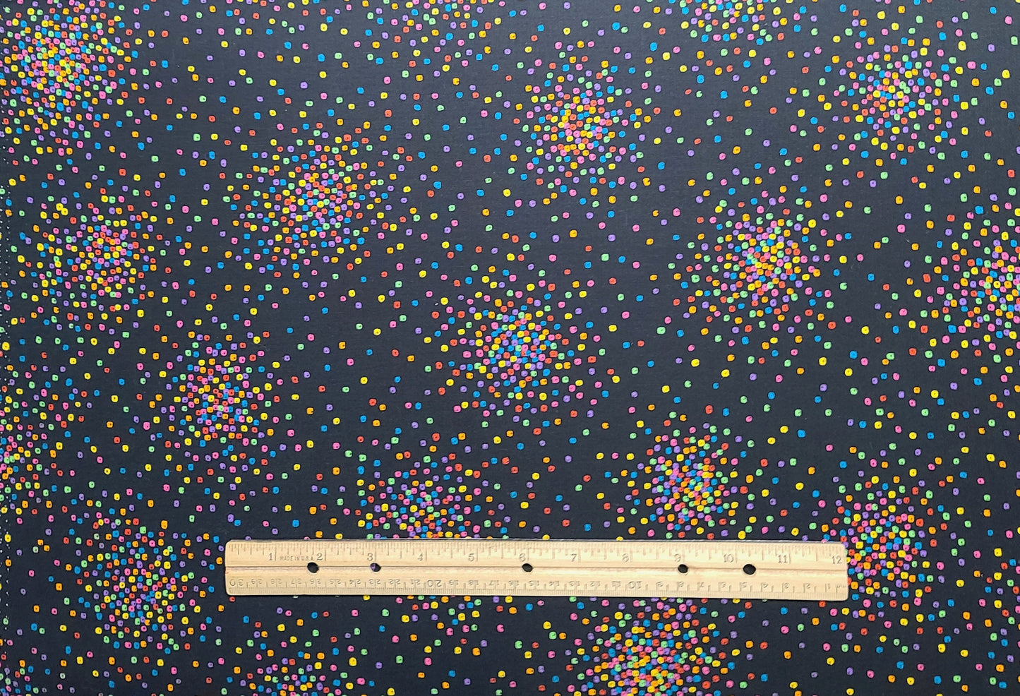 Basic Confetti by Laurel Burch for Clothworks - Black Fabric / Bright Pastel Confetti Print