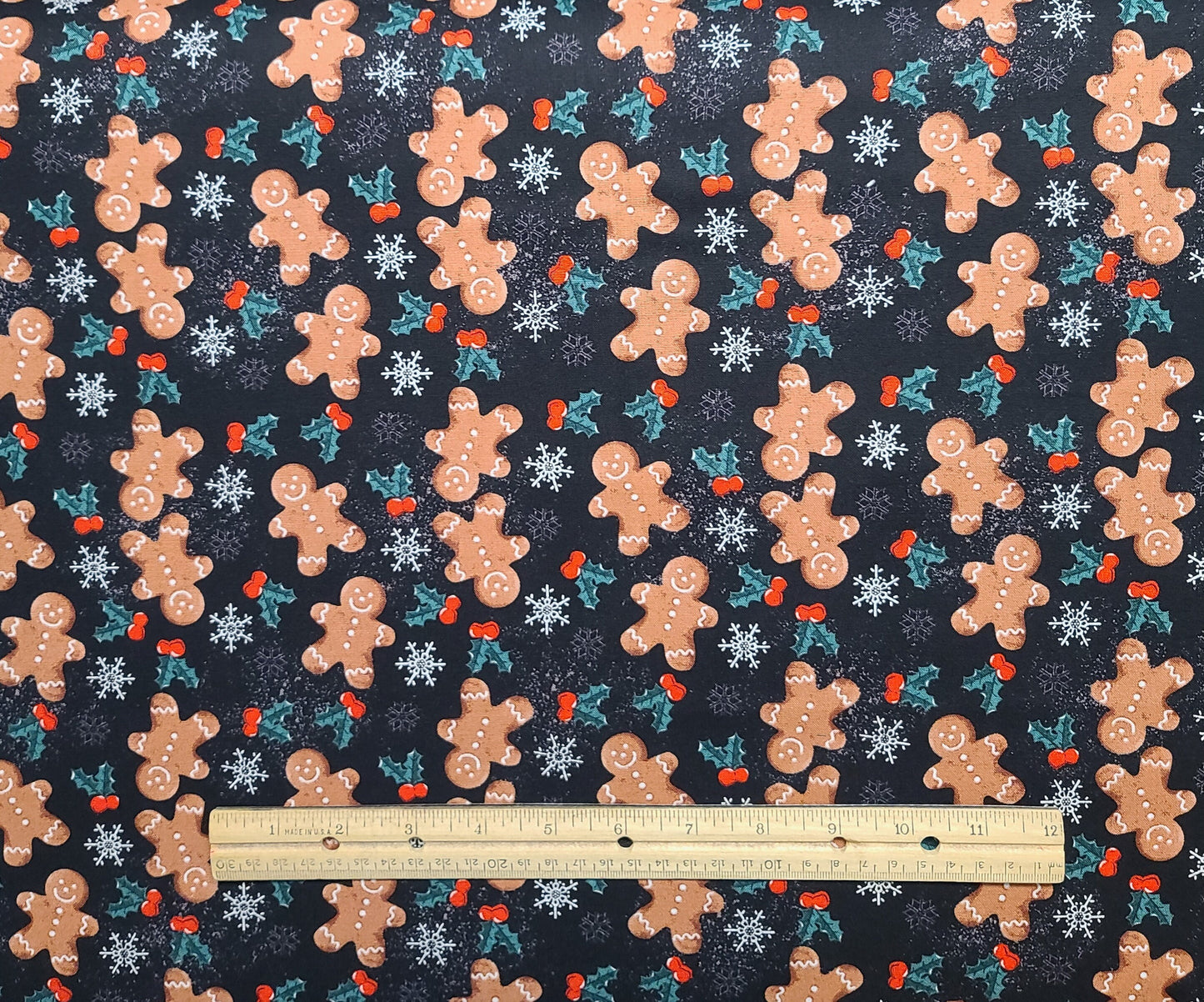 EOB - JoAnn Fabrics - Black Fabric / Tossed Gingerbread Man and Holly Print