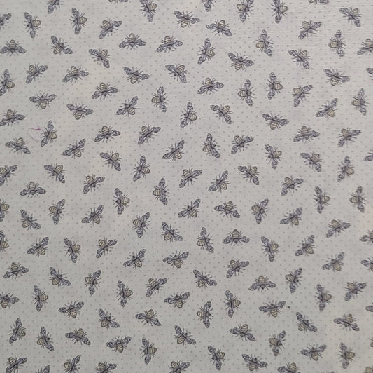 EOB - White Fabric / Silver/Gray Micro Dot Print / Gray, Pale Yellow Bee Print