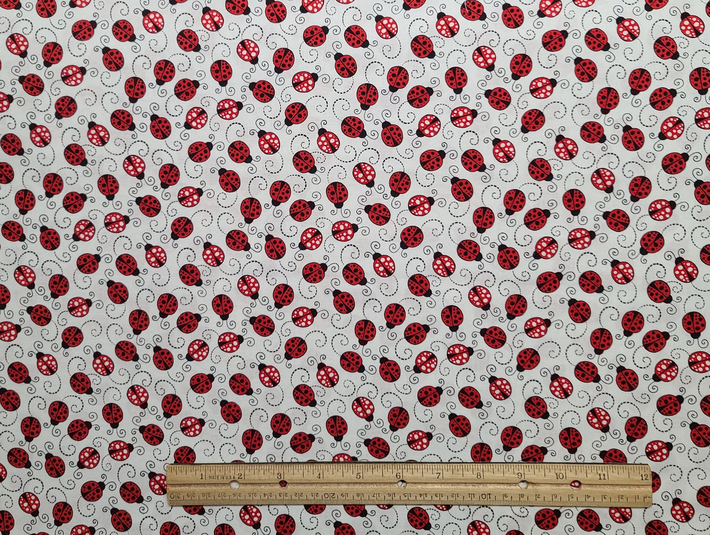 EOB - Timeless Treasures Fabrics of SoHo Patt#GAIL-C7744 - White Fabric / Red, Black Ladybug Print