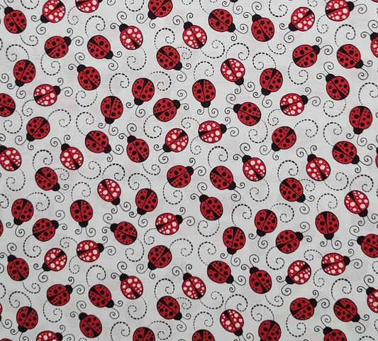 EOB - Timeless Treasures Fabrics of SoHo Patt#GAIL-C7744 - White Fabric / Red, Black Ladybug Print