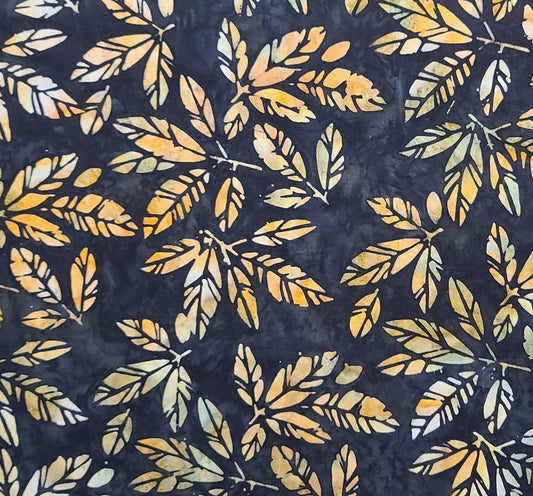 EOB - BATIK - Black Tonal Fabric / Gold and Green Leaf Tjap