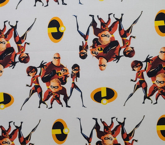 EOB - CP66288 Incredibles Action Disney for Springs Creative Product Group 2019 - White Fabric / Tossed Character Print