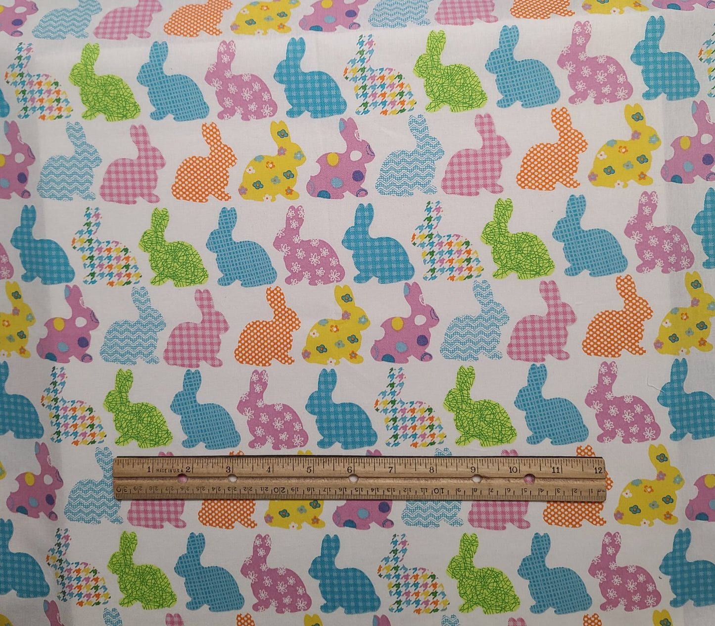 JoAnn Fabrics - White Fabric / Bright Pastel Horizontal (Selvage to Selvage) Bunny Print