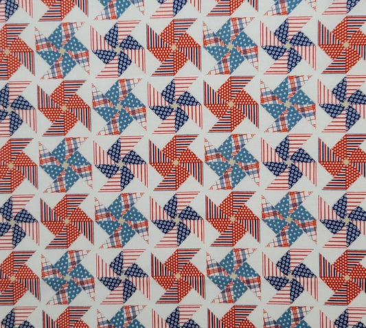 EOB - Riley Blake Designs 2012 - White Fabric / Red, White, Blue Patchwork Pinwheel Print