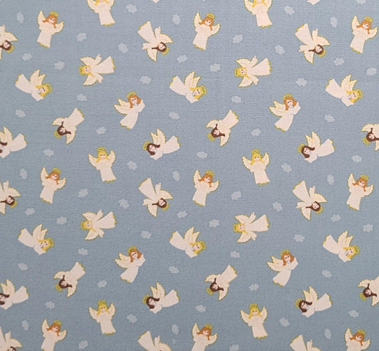 EOB - Lewis & Rene Threaded With Love Small Things-Christmas D#SMC8 - Light Blue Fabric / Tossed Angel Print