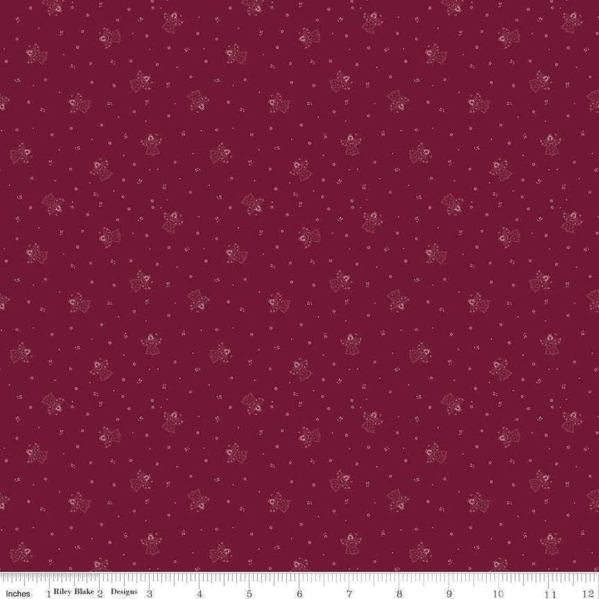 Riley Blake Designs Pattern C13573 Silent Night by Jennifer Long Bee Sew Inspired 2023 - Berry Colored Fabric / Angel and Snowflake Print