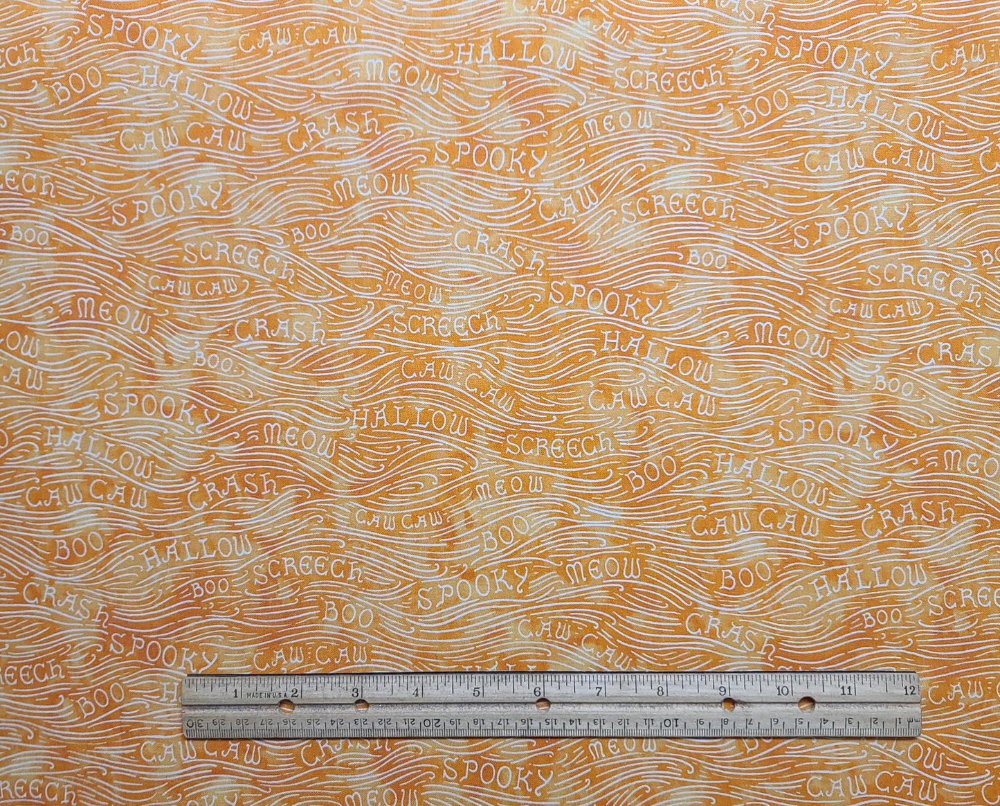 Spooky Hallow by Maywood Studio - Orange and Yellow Tonal Fabric / White "Wind" and Script Print