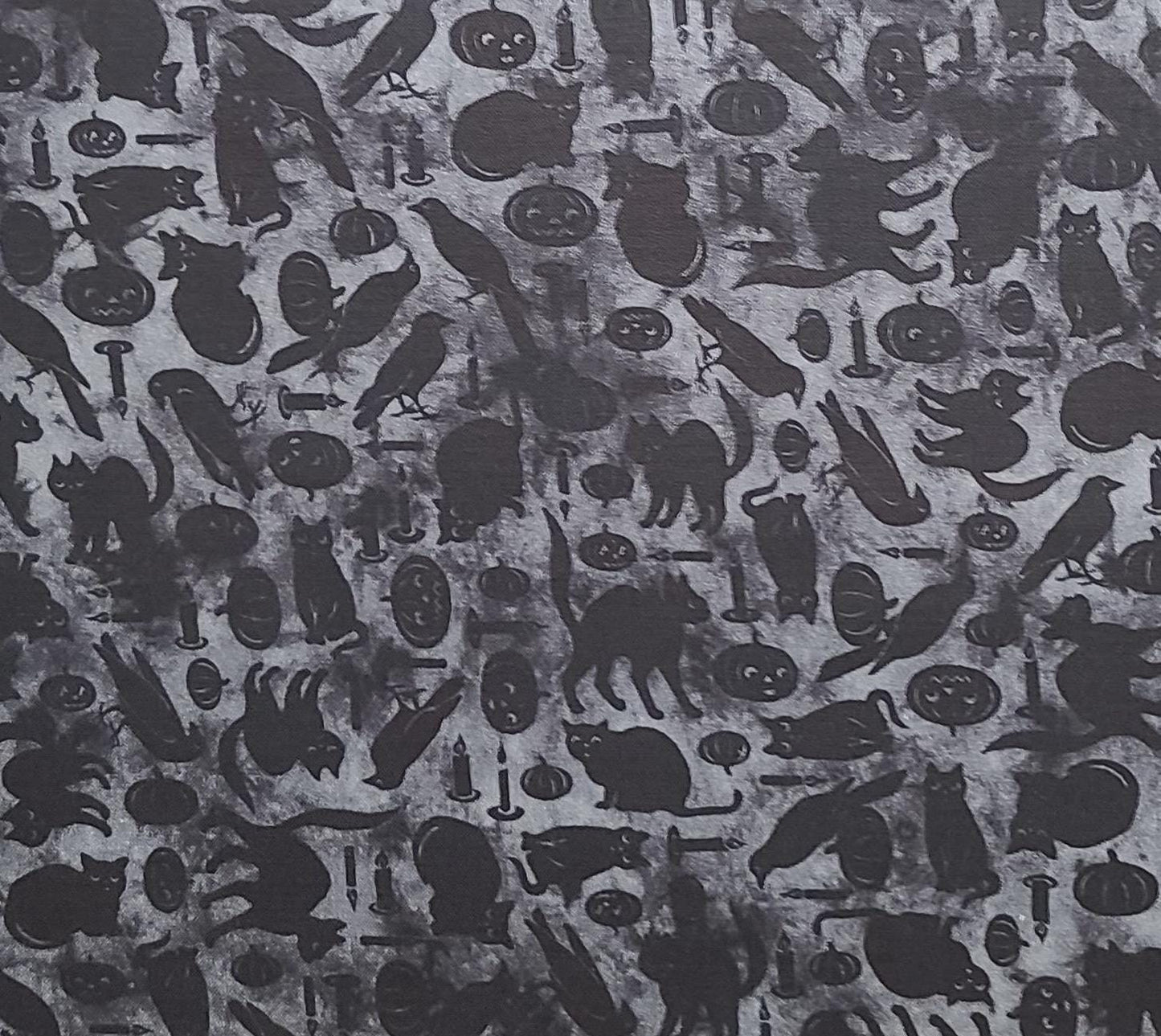 Spooky Hallow by Maywood Studio - Charcoal Tonal Fabric / Black Cat, Pumpkin, Crow, Candle