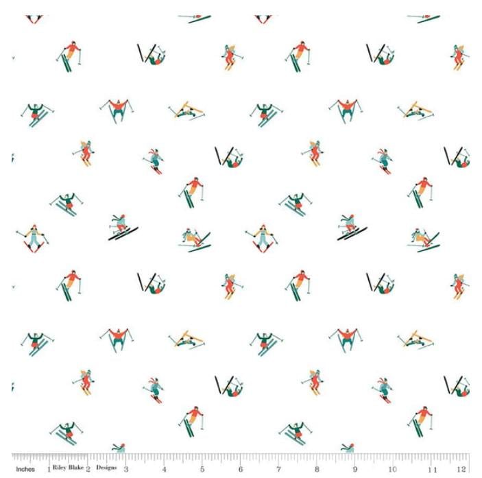 Riley Blake Designs Pattern C14774 Ski Hill by Corinne Wells 2023 - White Fabric Tossed Skier Print