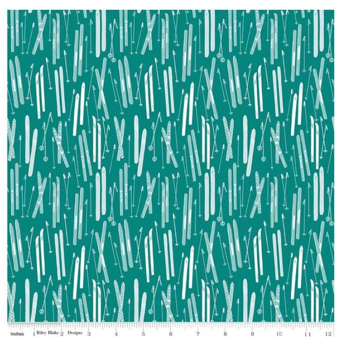 Riley Blake Designs Pattern C14771 Ski Hill by Corinne Wells 2023 - Teal Fabric Ski and Ski Pole Print