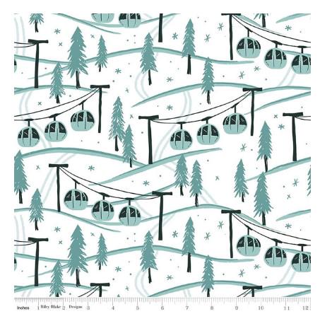 Riley Blake Designs Pattern C14772 Ski Hill by Corinne Wells 2023 - Mountainside - White Fabric Teal Skilift Print