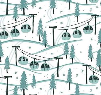 Riley Blake Designs Pattern C14772 Ski Hill by Corinne Wells 2023 - Mountainside - White Fabric Teal Skilift Print