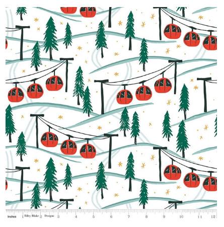 Riley Blake Designs Pattern C14772 Ski Hill by Corinne Wells 2023 - Mountainside - White Fabric Red Skilift Print