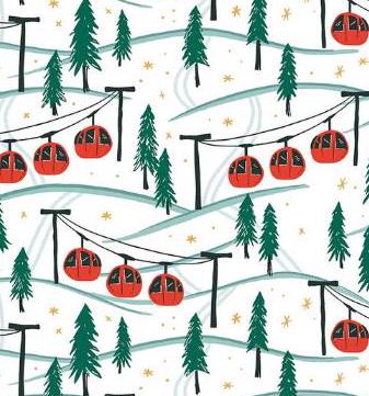 Riley Blake Designs Pattern C14772 Ski Hill by Corinne Wells 2023 - Mountainside - White Fabric Red Skilift Print