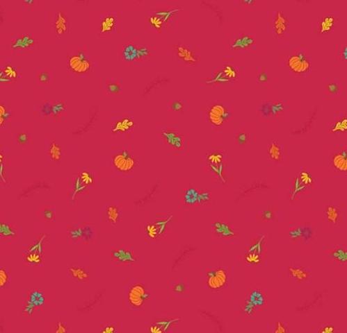 Riley Blake Designs Pattern C14877 Autumn Afternoon by Heather Peterson 2024 -Fall Toss - Red Fabric Tossed Flower and Pumpkin Print