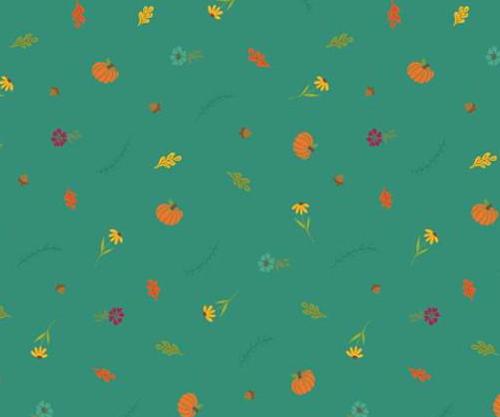 Riley Blake Designs Pattern C14877 Autumn Afternoon by Heather Peterson 2024 - Fall Toss - Teal Fabric Tossed Flower and Pumpkin Print