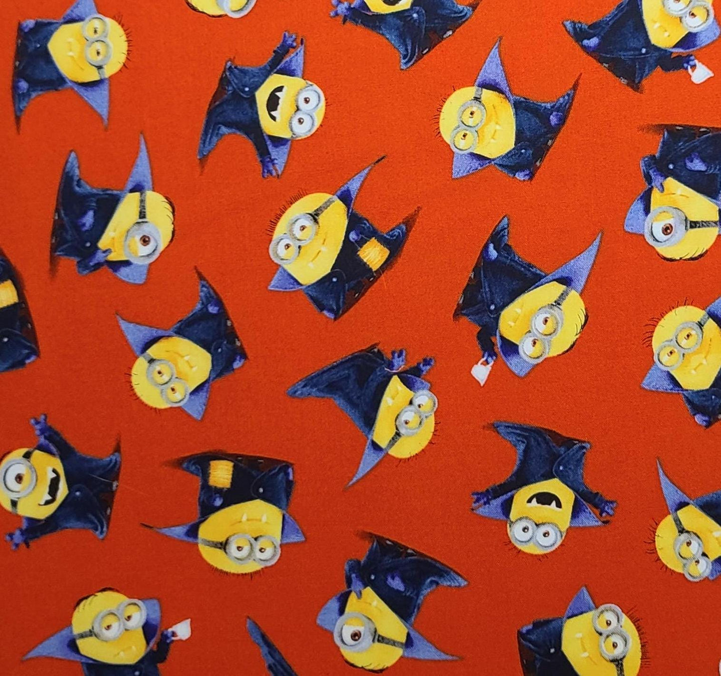 Minions Universal Studios Quilting Treasures - Red Fabric / Minion Vampire Print