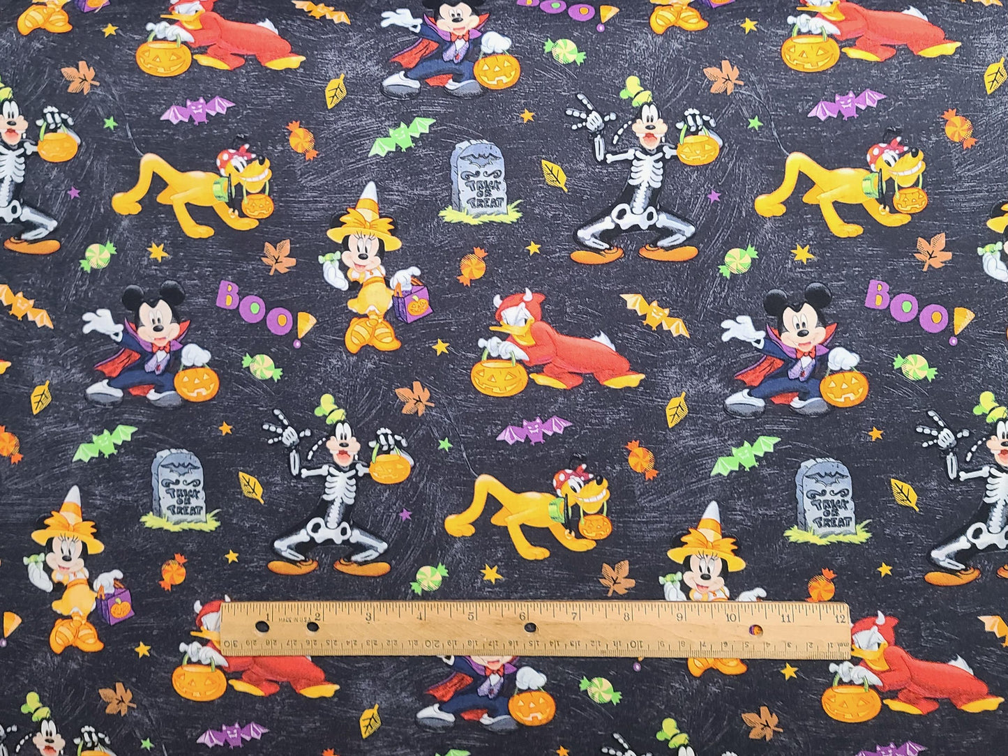 CP64073 Mickey & Friends Halloween Fun Springs Creative Product Group 2019 - Charcoal Tonal Fabric/Brightly Colored Mickey and Friends Print