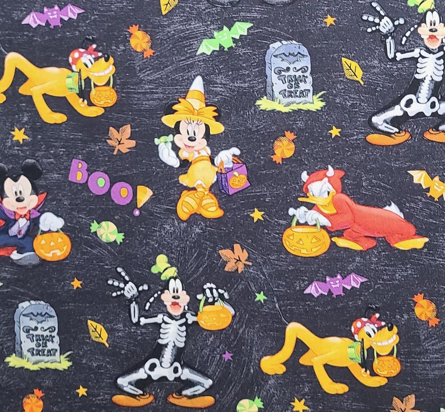 CP64073 Mickey & Friends Halloween Fun Springs Creative Product Group 2019 - Charcoal Tonal Fabric/Brightly Colored Mickey and Friends Print