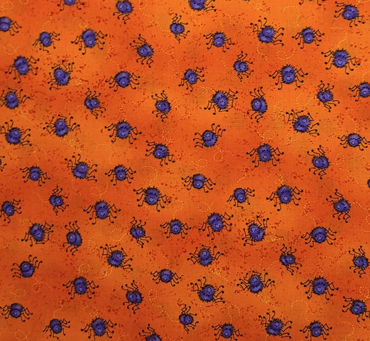 Howl-oween Grandma's Attic SSI - Bright Orange Tonal Fabric / Charcoal Cartoon Spider Print