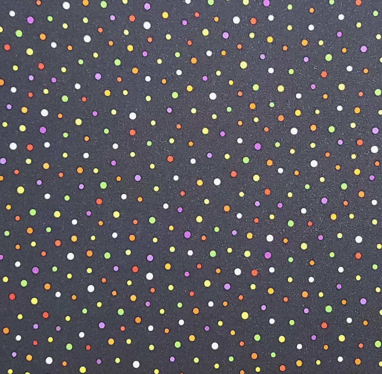 Frightful and Delightful by First Blush Studio for Henry Glass & Co Inc Pattern #9903G - Black Fabric / Bright Pastel Dot Print