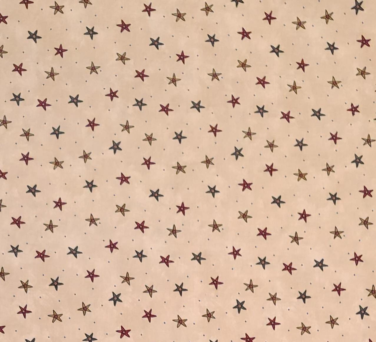 All Things Christmas Sandi Gervais for Moda - Tan Tonal Fabric with Blue Micro Dot / Red, Blue, Tan Star Print