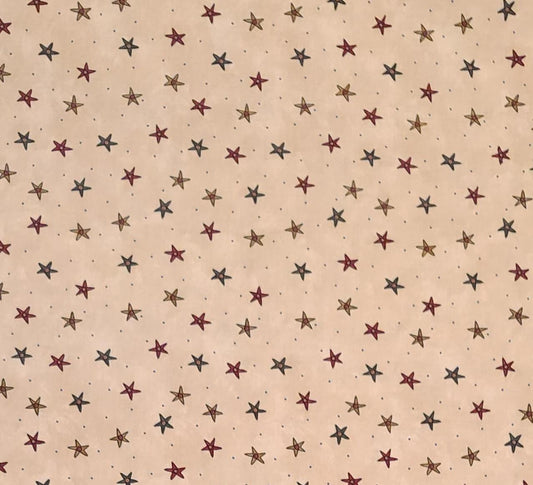 All Things Christmas Sandi Gervais for Moda - Tan Tonal Fabric with Blue Micro Dot / Red, Blue, Tan Star Print