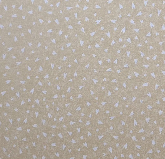 Heartstrings by Farmyard Creations for Clothworks - Gold Tonal Fabric / White Tossed Heart Print