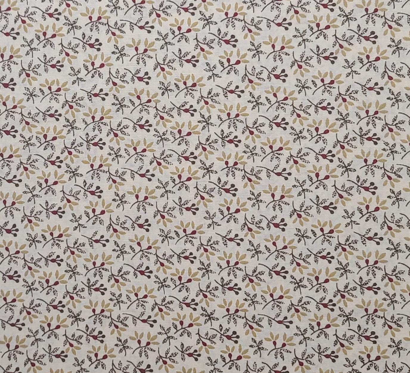 High Country by Thimbleberries for RJR Fashion Fabrics - White Fabric / Tan, Brown, Gold, Red Vintage Flower Print