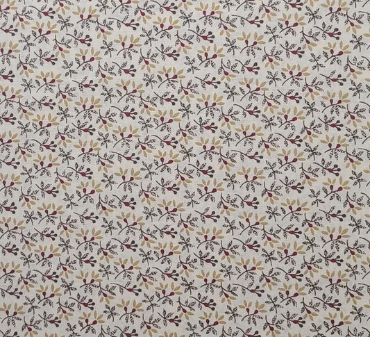 High Country by Thimbleberries for RJR Fashion Fabrics - White Fabric / Tan, Brown, Gold, Red Vintage Flower Print