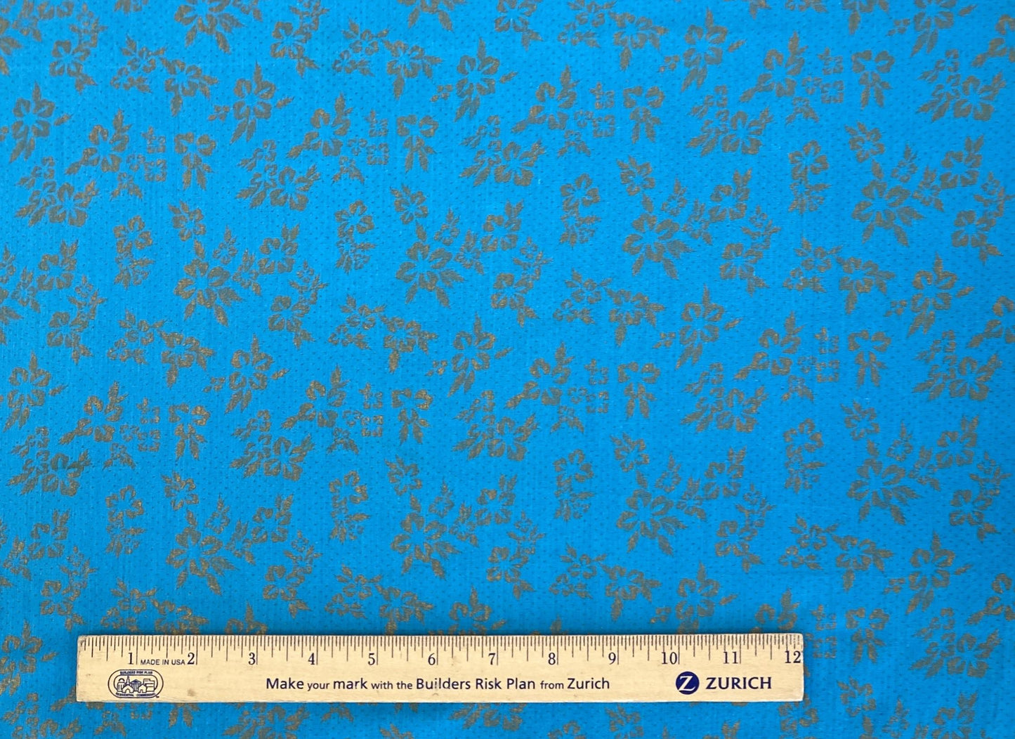 EOB - Bright Blue with Gold Metallic Micro Dot Fabric / Gold Metallic Flower Print - Selvage to Selvage Print