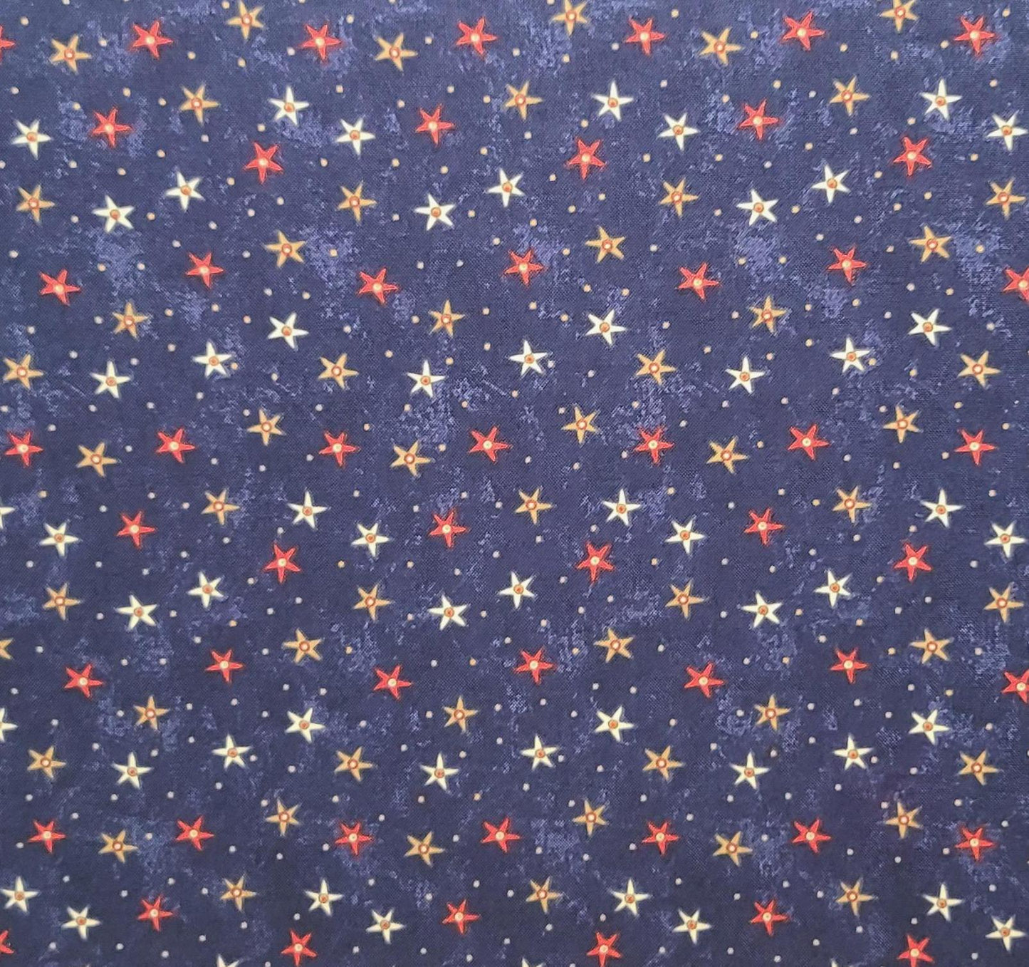 All Things Christmas Sandi Gervais for Moda - Dark Blue Tonal Fabric / Red, Tan, White Star Print / Tan Pin Dot