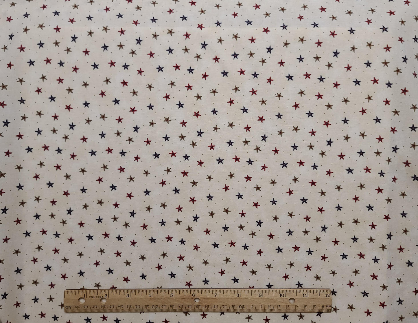 All Things Christmas Sandi Gervais for Moda - Ivory Tonal Fabric / Red, Blue, Tan Star Print / Pin Dot